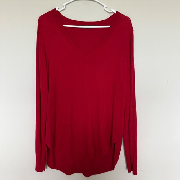 Lauren Ralph Lauren Womens Sweater Large Red Silk Blend V-Neck Preppy Academia - Picture 2 of 5